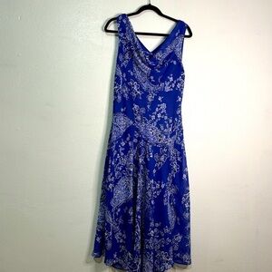 Signature by Robbie Bee Blue & White Cowl Neck Sundress w/v back neckline. Sz 16